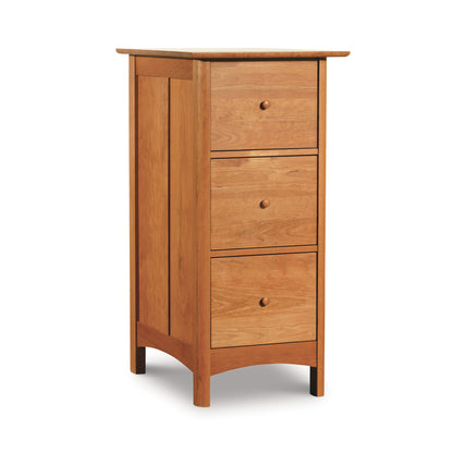 Heartwood Shaker 3-Drawer Vertical File Cabinet by Vermont Furniture Designs, highlighting its solid wood craftsmanship and classic shaker style.