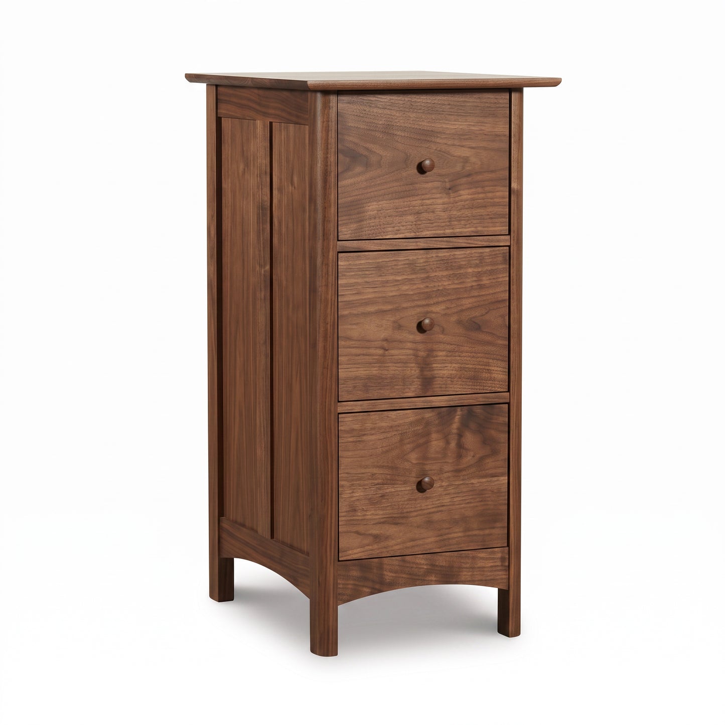 Heartwood Shaker 3-Drawer Vertical File Cabinet by Vermont Furniture Designs, handmade in natural wood, straight sides, with round drawer knobs.