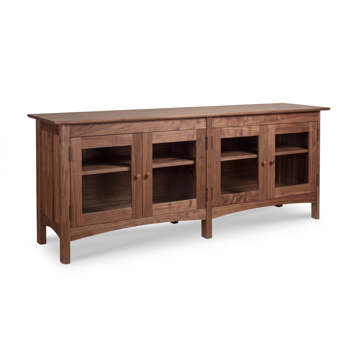Heartwood Shaker 4-Door Console Bookcase by Vermont Furniture Designs—crafted in the USA from solid wood, showcasing elegant Shaker-style doors.