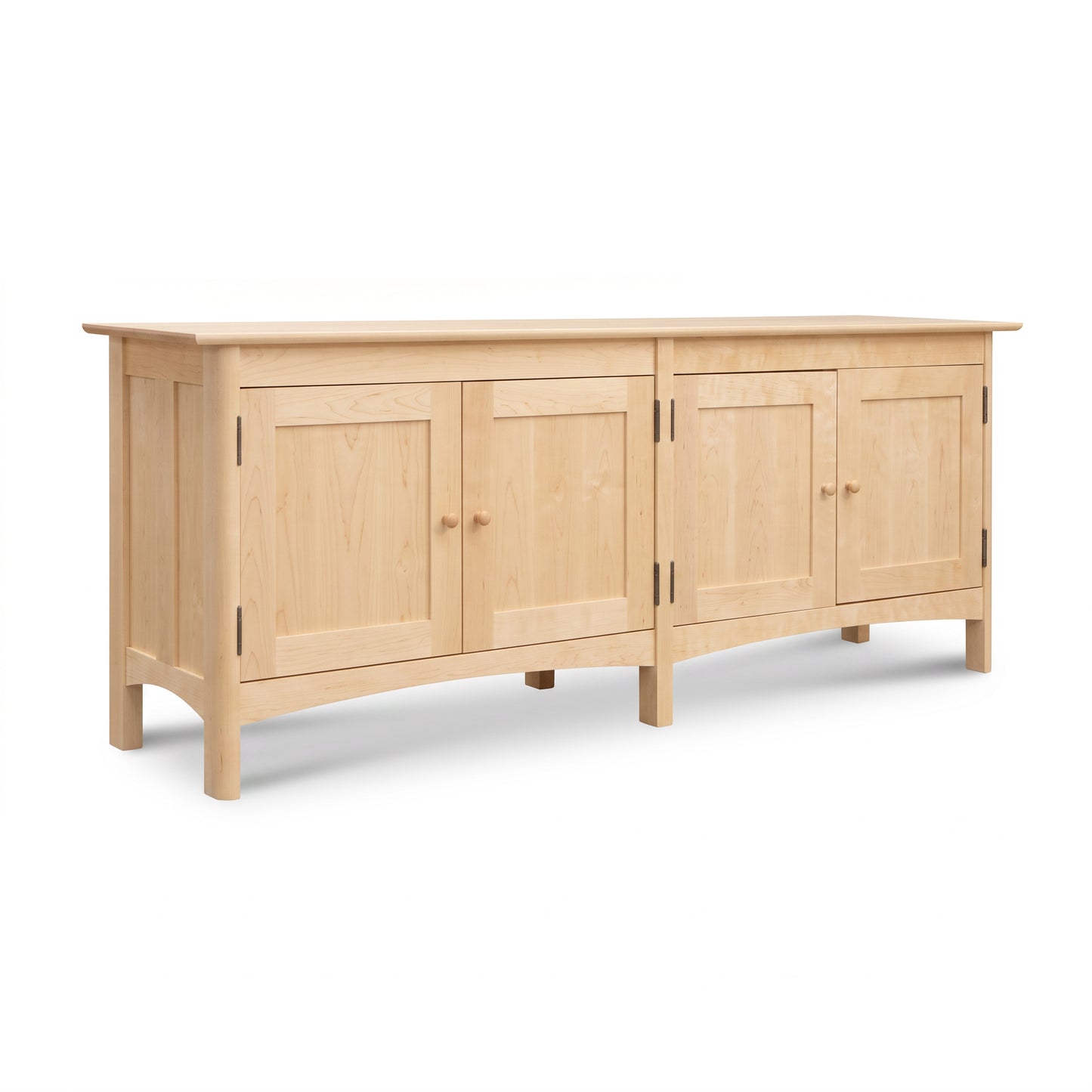 Heartwood Shaker 4-Door Console Bookcase by Vermont Furniture Designs, showcasing minimalist, handcrafted American wood with clean lines.