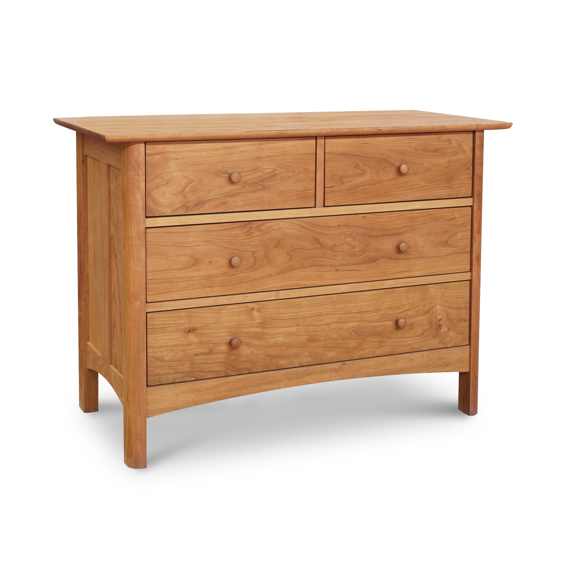 Heartwood Shaker 4-Drawer Dresser in solid wood with round knobs, featuring an eco-friendly finish by Vermont Furniture Designs.