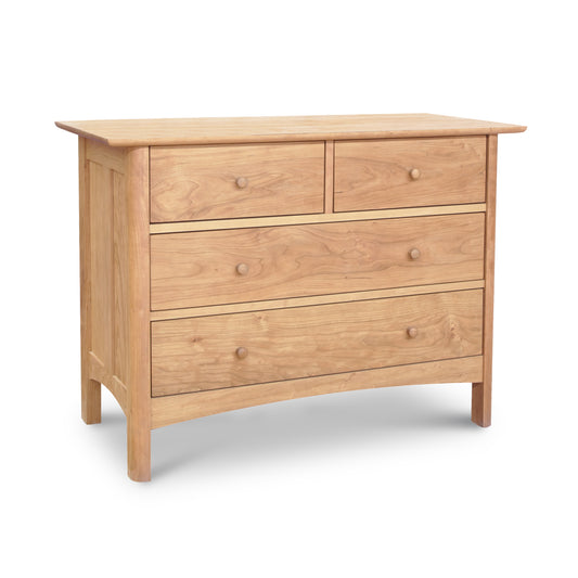 Heartwood Shaker 4-Drawer Dresser by Vermont Furniture Designs in solid wood, showcasing clean lines and craftsmanship, isolated on a plain white background.