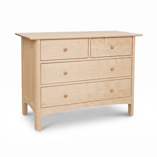 Heartwood Shaker 4-Drawer Dresser by Vermont Furniture Designs, crafted in solid wood with round knobs, American made quality craftsmanship.