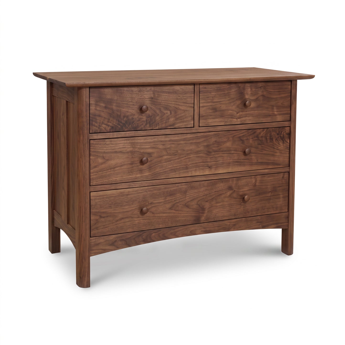 Heartwood Shaker 4-Drawer Dresser by Vermont Furniture Designs, handcrafted in Vermont with two small and two large drawers, shown in close-up.