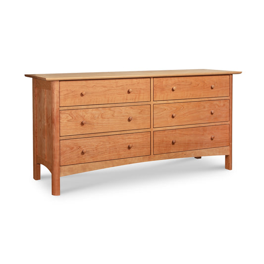 Heartwood Shaker 6-Drawer Dresser by Vermont Furniture Designs, handcrafted from solid hardwood with a natural finish and timeless Shaker style.