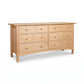Heartwood Shaker 6-Drawer Dresser by Vermont Furniture Designs in light natural finish with round knobs, highlighting solid wood craftsmanship.