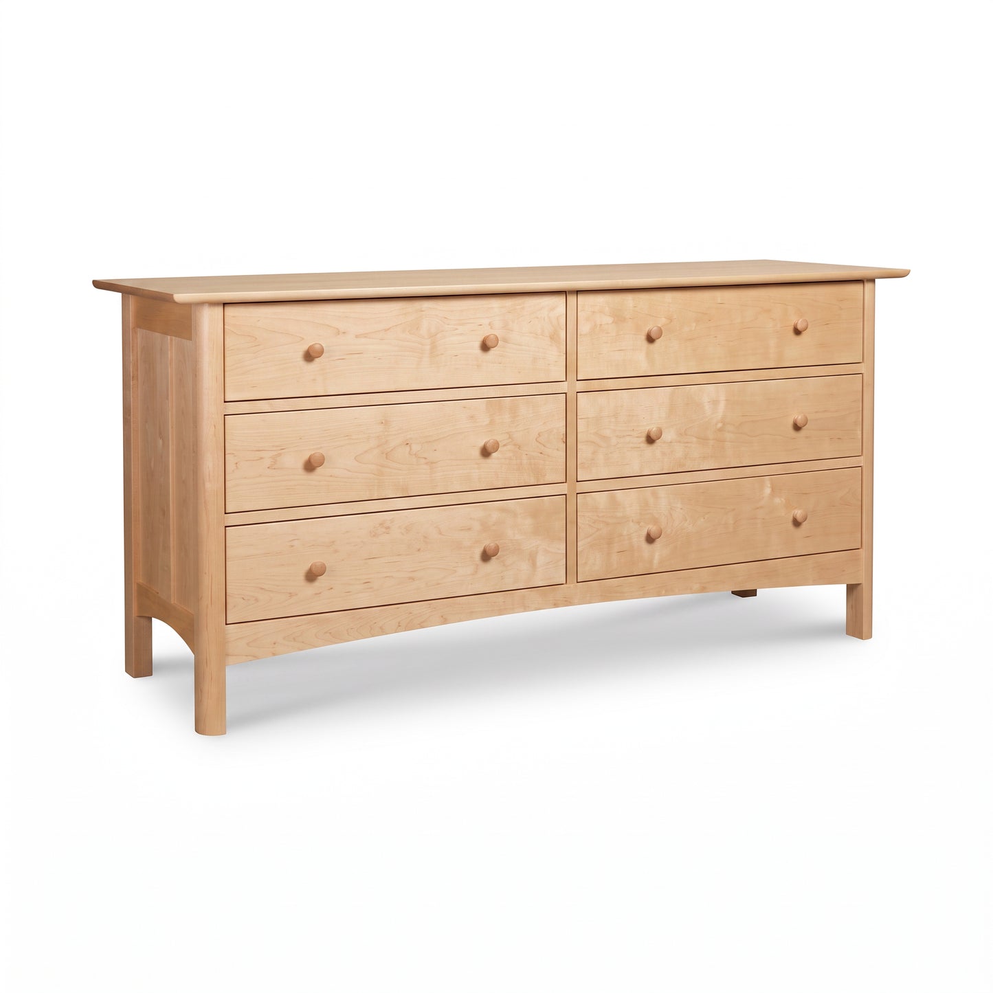 Heartwood Shaker 6-Drawer Dresser by Vermont Furniture Designs in light natural finish with round knobs, highlighting solid wood craftsmanship.