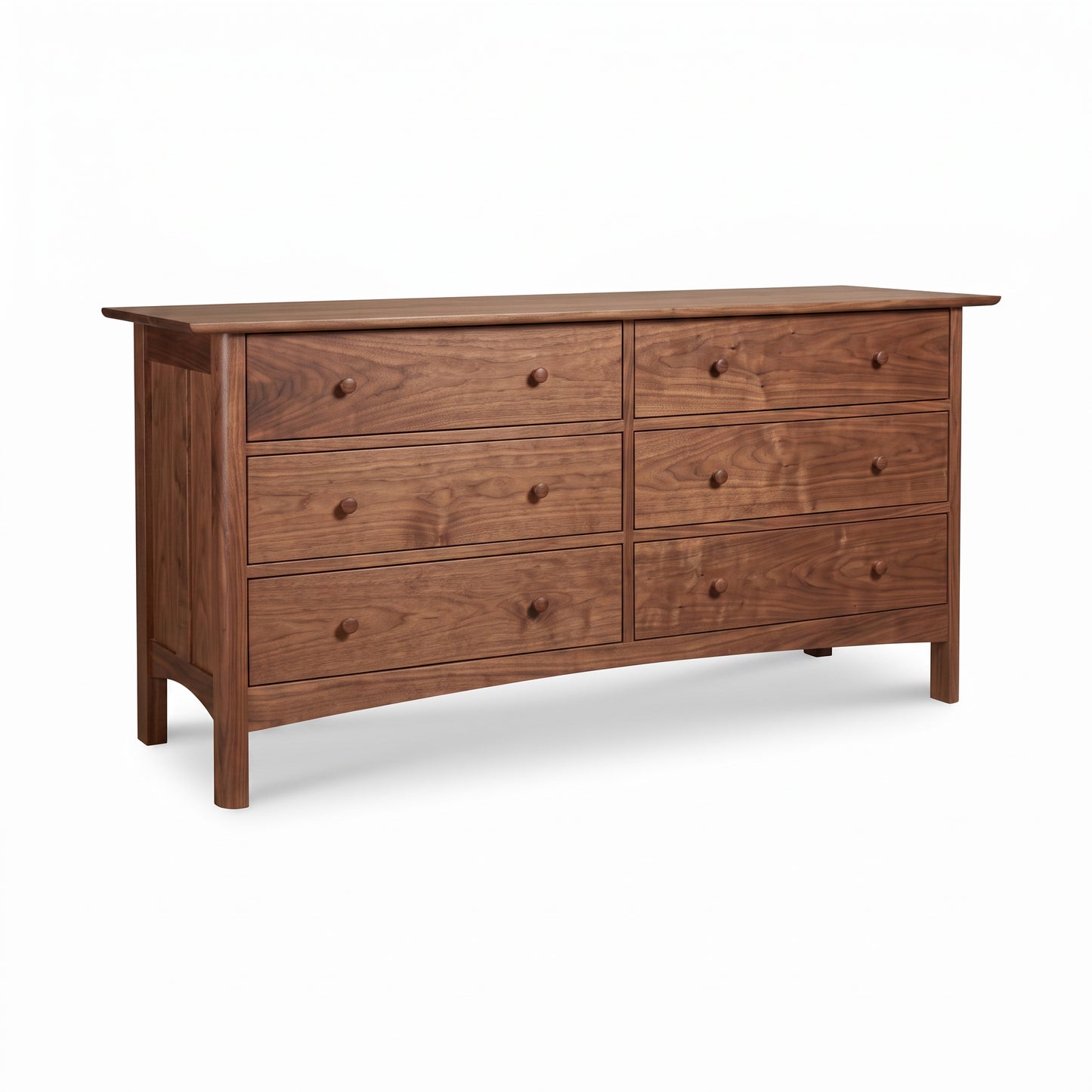 Heartwood Shaker 6-Drawer Dresser in solid hardwood, handcrafted with round knobs by Vermont Furniture Designs, American made quality.