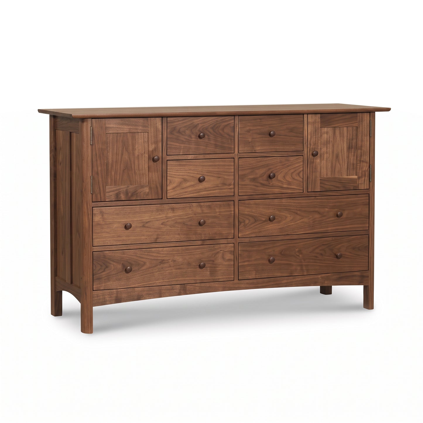 Vermont Furniture Designs Heartwood Shaker 8-Drawer 2-Door Dresser in solid wood, showcasing American craftsmanship and quality bedroom storage.