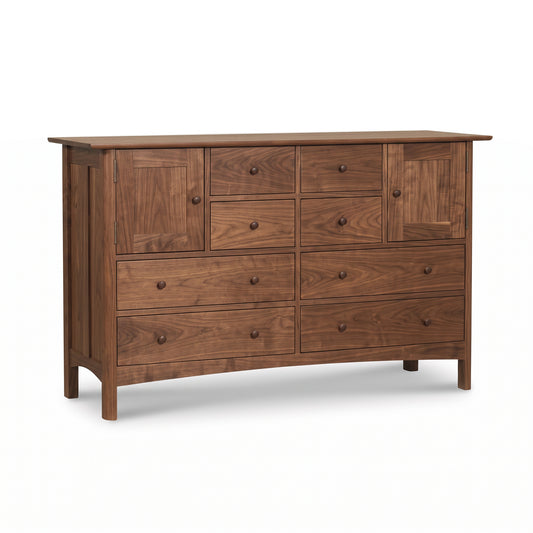Vermont Furniture Designs Heartwood Shaker 8-Drawer 2-Door Dresser in solid wood, showcasing American craftsmanship and quality bedroom storage.