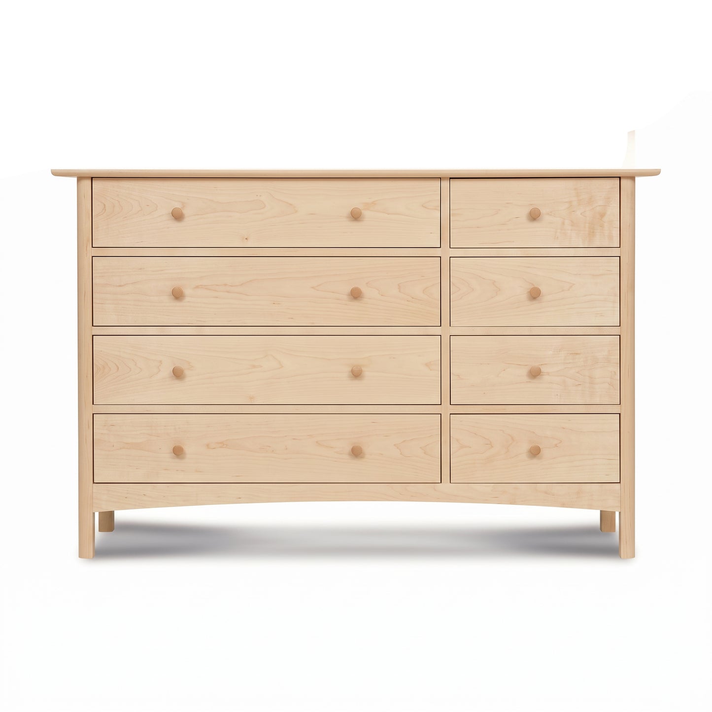 Heartwood Shaker 8-Drawer Dresser by Vermont Furniture Designs, crafted from solid hardwood with a light finish and round wooden knobs.