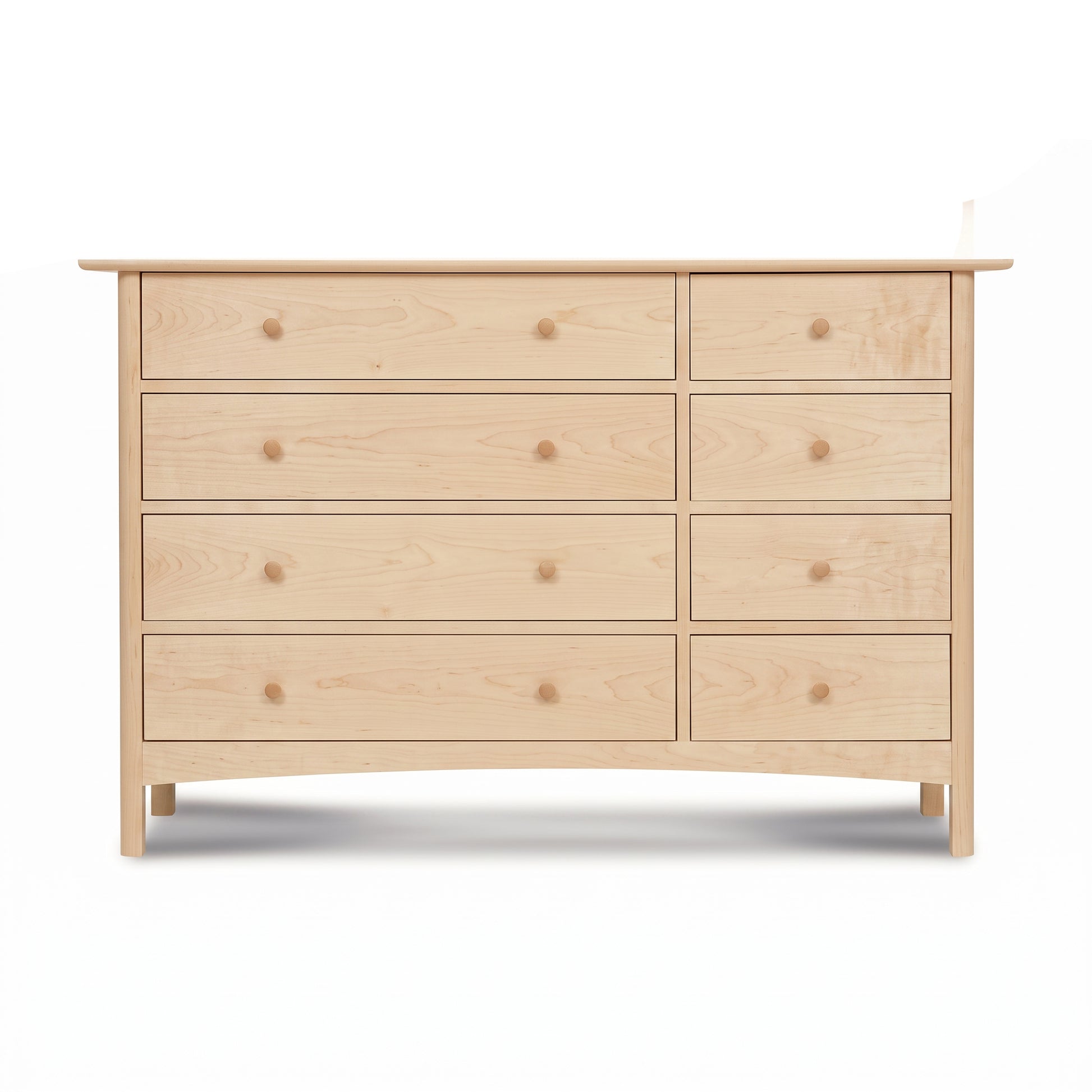 Heartwood Shaker 8-Drawer Dresser by Vermont Furniture Designs, crafted from solid hardwood with a light finish and round wooden knobs.