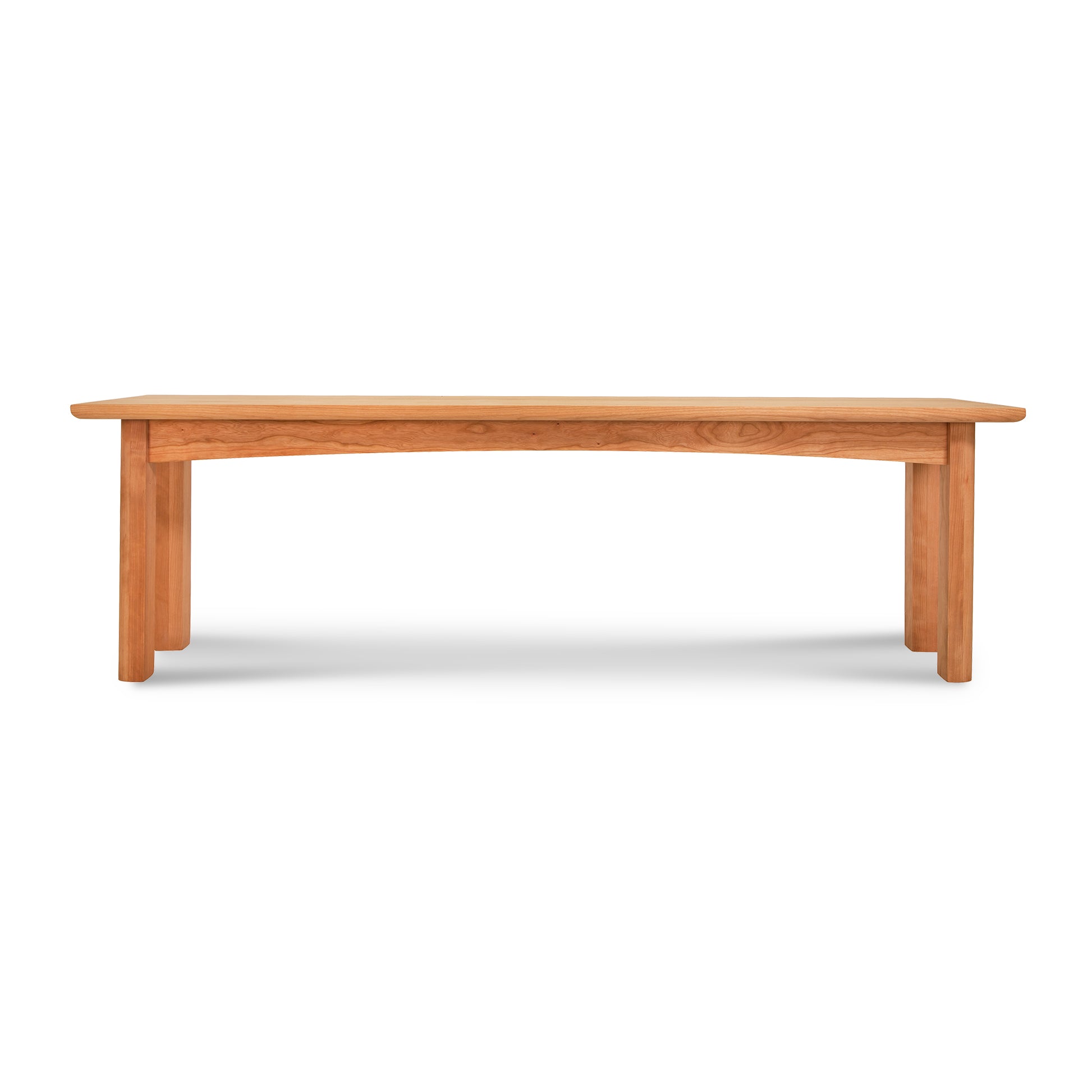Heartwood Shaker Bench by Vermont Furniture Designs with four legs and eco-friendly finishes, showcased from the front.