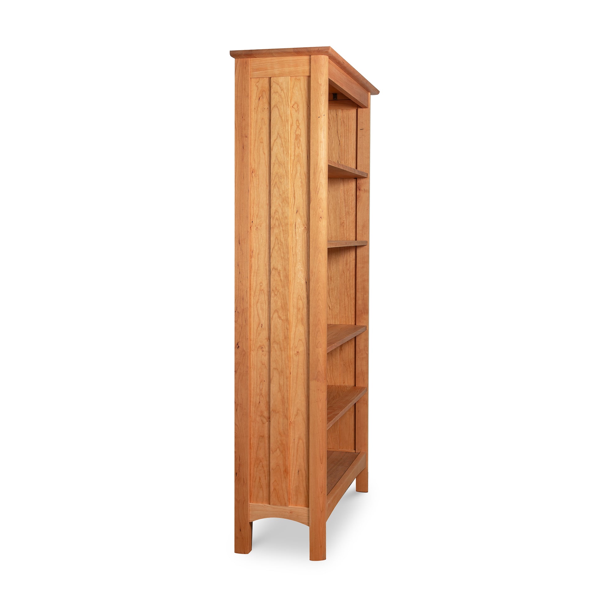 Heartwood Shaker Custom Bookcase by Vermont Furniture Designs with five solid wood shelves and vertical grain side panels, crafted in America.
