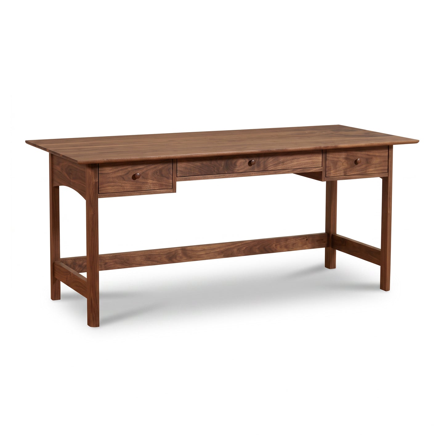 Heartwood Shaker Campaign Desk by Vermont Furniture Designs, handcrafted solid wood with three drawers and four sturdy legs.
