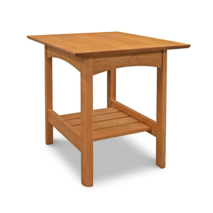 Heartwood Shaker Lamp Table crafted in solid wood with a slatted shelf and eco-friendly oil finish, designed by Vermont Furniture Designs.