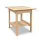Heartwood Shaker Lamp Table by Vermont Furniture Designs, handmade in solid wood with straight legs and a slatted lower shelf, crafted in the USA.