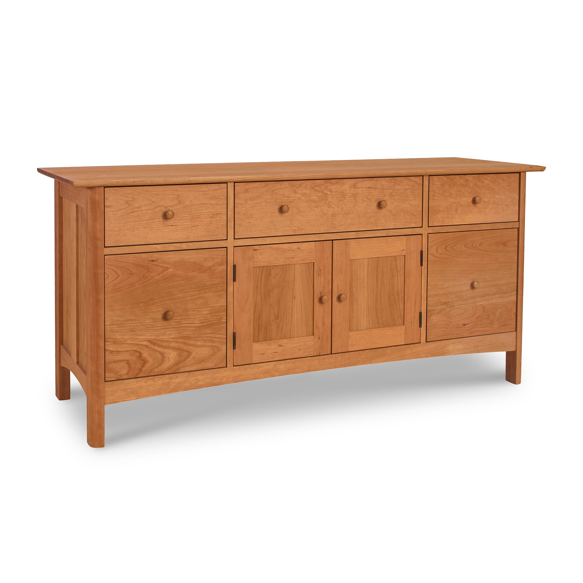 Heartwood Shaker File Credenza by Vermont Furniture Designs, crafted in solid wood with a natural oil finish and round handles, showcasing fine American craftsmanship.