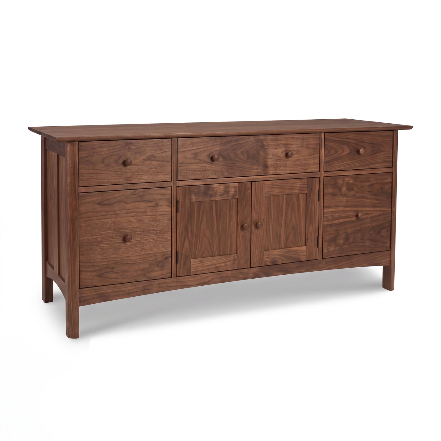 Heartwood Shaker File Credenza by Vermont Furniture Designs with six drawers, two doors, and round wooden knobs; handcrafted American-made furniture.