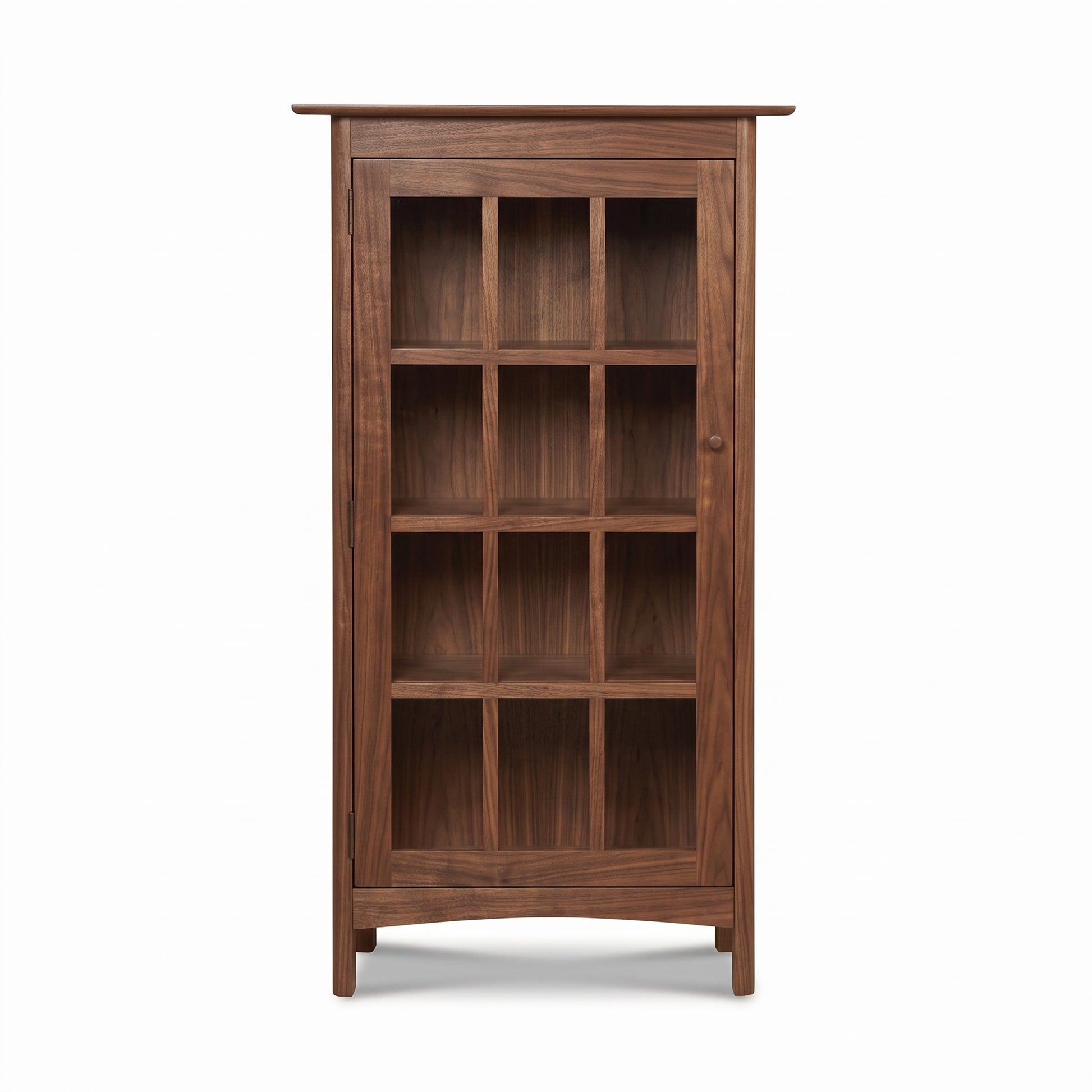 Heartwood Shaker Glass Door Bookcase by Vermont Furniture Designs with tall wood frame and grid-style glass door, expertly crafted in solid hardwood.