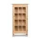 Heartwood Shaker Glass Door Bookcase with 9 sections and four short legs, crafted by Vermont Furniture Designs in solid wood.
