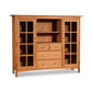 Heartwood Shaker Home Office Center Cabinet with glass doors, four drawers, and open shelf, crafted by Vermont Furniture Designs in solid wood.