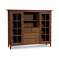 Heartwood Shaker Home Office Center Cabinet with glass doors, four drawers, and an open shelf, crafted by Vermont Furniture Designs.