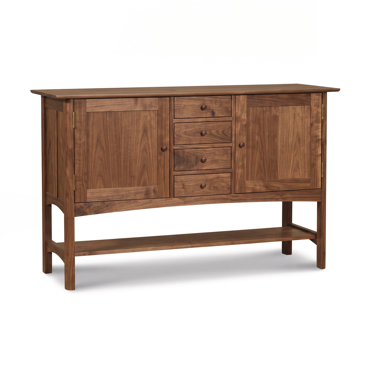 Heartwood Shaker Huntboard by Vermont Furniture Designs in solid wood, featuring 2 cabinets, 4 drawers, and open shelf for stylish kitchen storage.