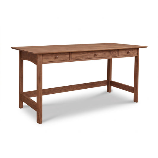 Heartwood Shaker Library Desk by Vermont Furniture Designs in solid wood, featuring three drawers and handcrafted detailing.