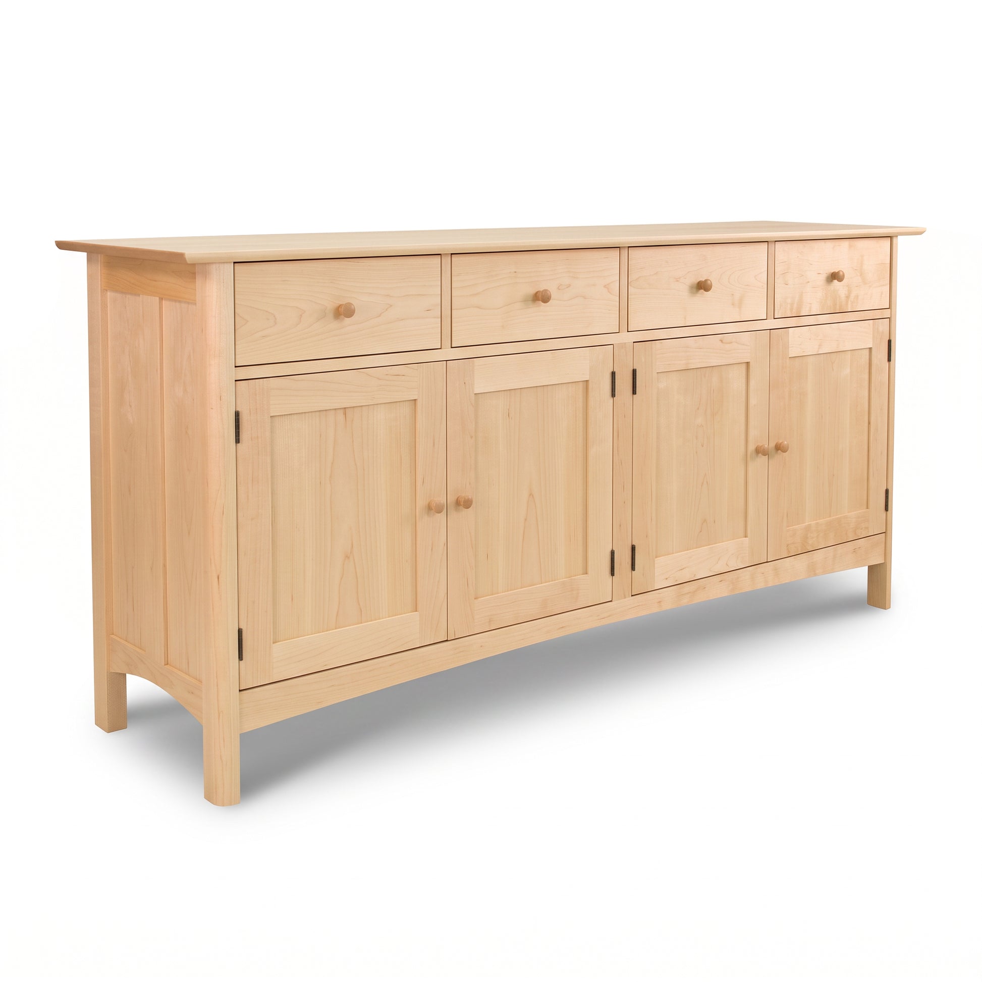Heartwood Shaker Long Sideboard by Vermont Furniture Designs in solid wood with four drawers, showcasing classic, handcrafted American craftsmanship.