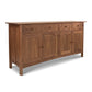 Heartwood Shaker Long Sideboard by Vermont Furniture Designs featuring four drawers and doors in a handcrafted natural wood finish.