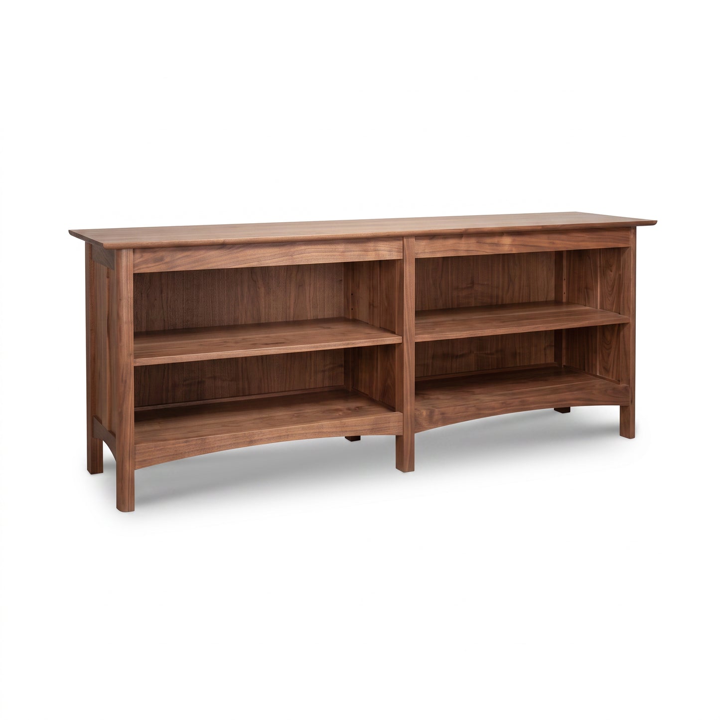 Heartwood Shaker Open Console Bookcase by Vermont Furniture Designs with two open side shelves, crafted in fine wood, American made.