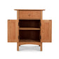Heartwood Shaker Short Storage Chest by Vermont Furniture Designs featuring a top drawer and open doors, crafted in classic shaker style.