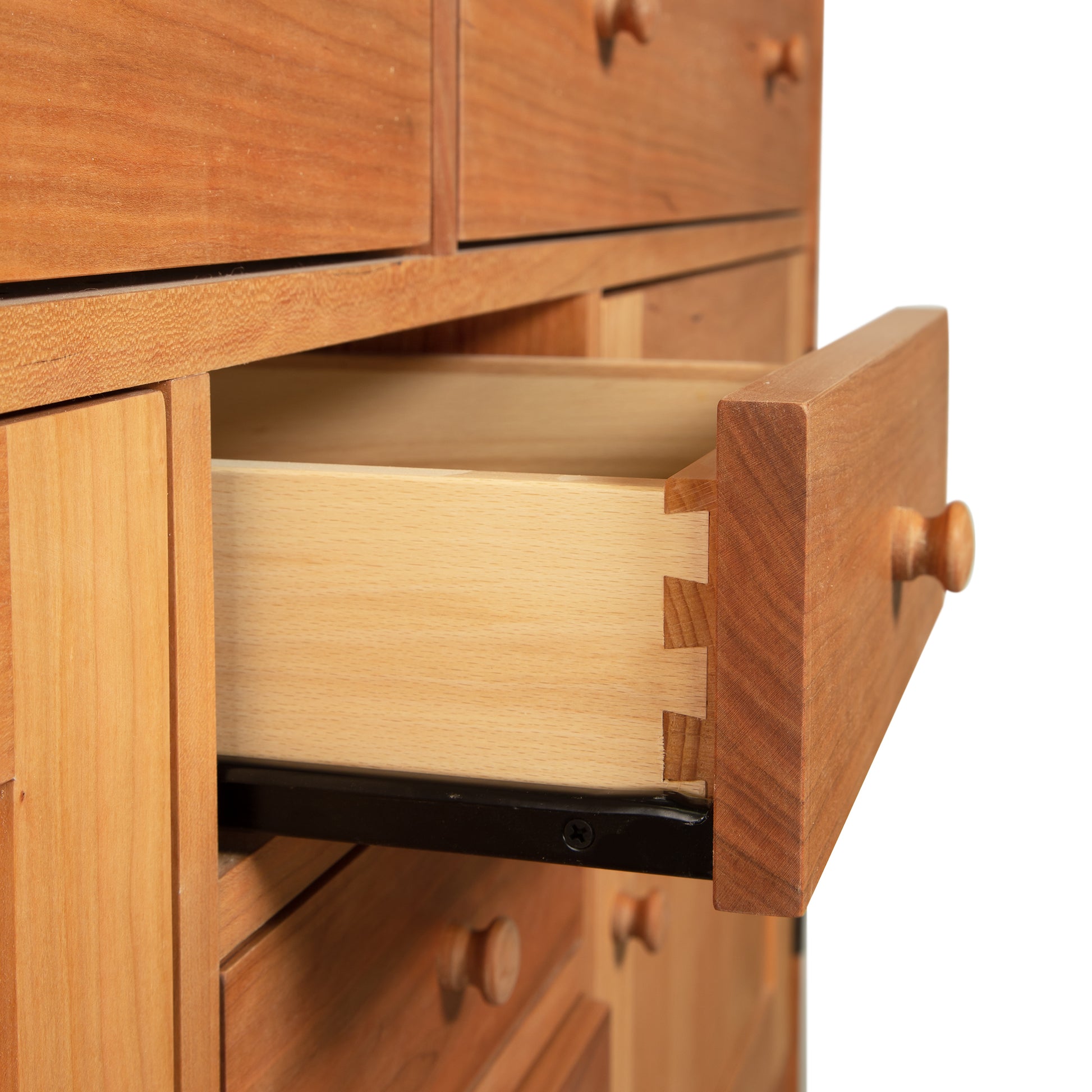 Heartwood Shaker Sideboard handcrafted from solid hardwood with dovetail drawers and metal rails by Vermont Furniture Designs.