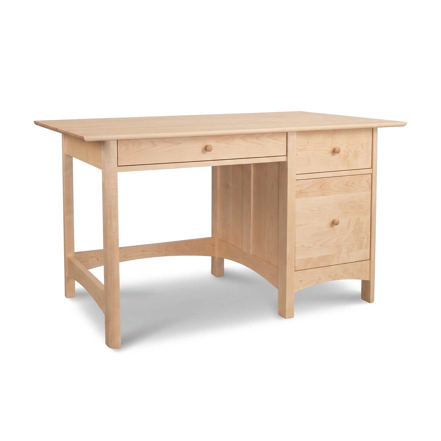 Heartwood Shaker Study Desk by Vermont Furniture Designs in light wood, featuring 3 drawers and 4 sturdy legs. American made quality craftsmanship.