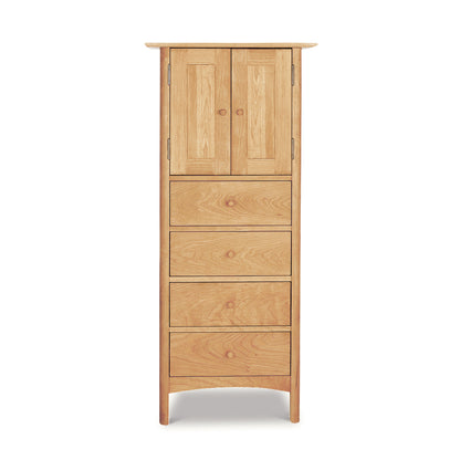Heartwood Shaker Tall Storage Chest by Vermont Furniture Designs featuring solid wood construction, two top doors, and four spacious drawers for stylish and functional storage.