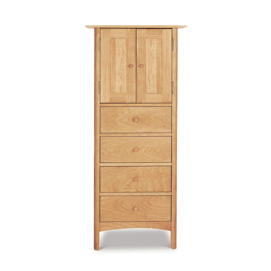 Heartwood Shaker Tall Storage Chest by Vermont Furniture Designs featuring solid wood construction, two top doors, and four spacious drawers for stylish and functional storage.