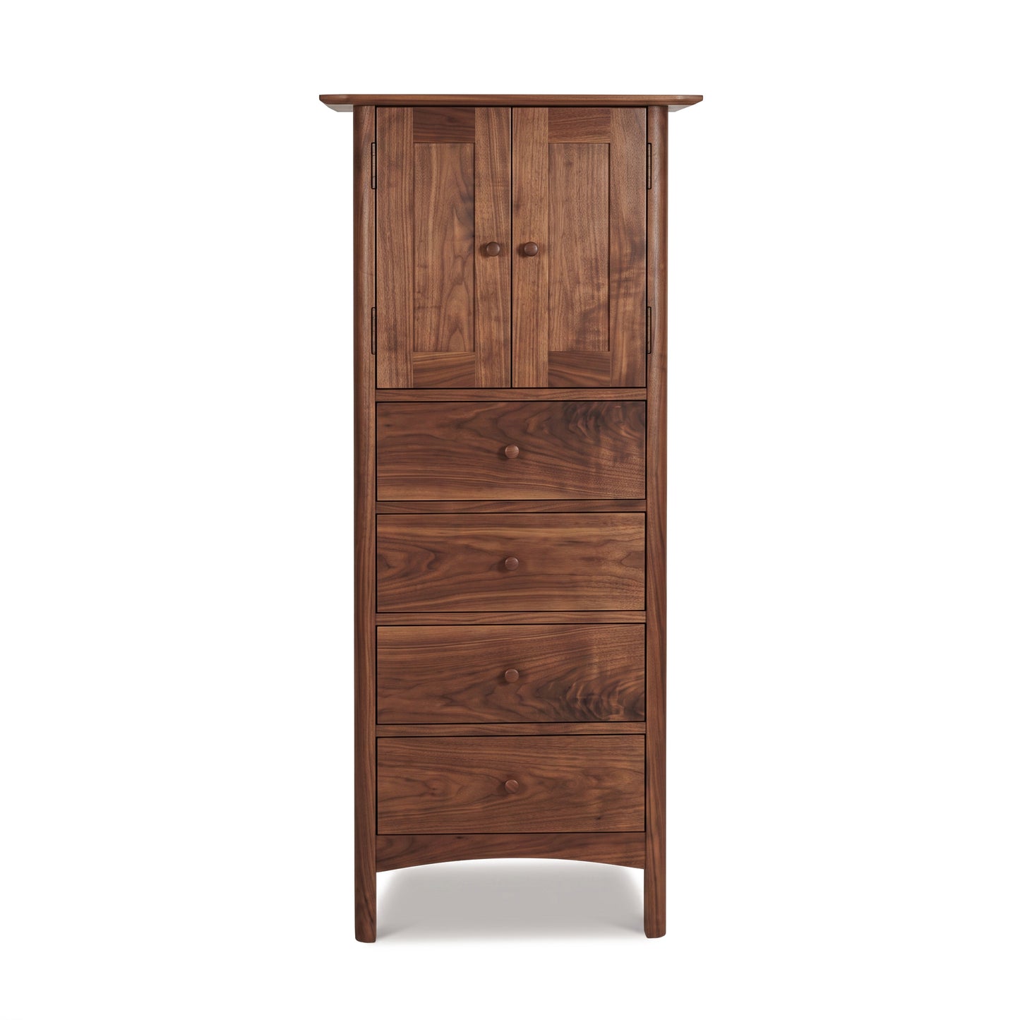 Heartwood Shaker Tall Storage Chest by Vermont Furniture Designs, featuring four drawers and a two-door cabinet in a rich dark wood finish.