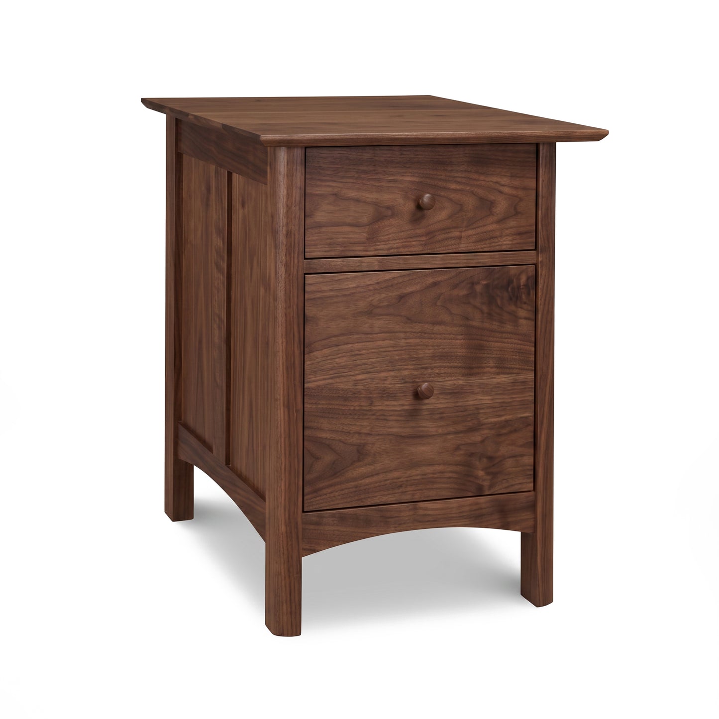 Heartwood Shaker Vertical File Cabinet by Vermont Furniture Designs with two drawers and round knobs, crafted in solid wood.