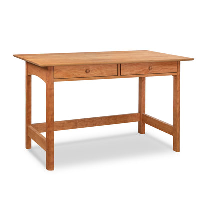 Heartwood Shaker Writing Desk with two drawers, straight legs, and crafted from sustainable hardwood by Vermont Furniture Designs.