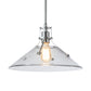 Hubbardton Forge Henry Medium Glass Shade Pendant featuring industrial-modern design with a clear cone-shaped shade and visible bulb.