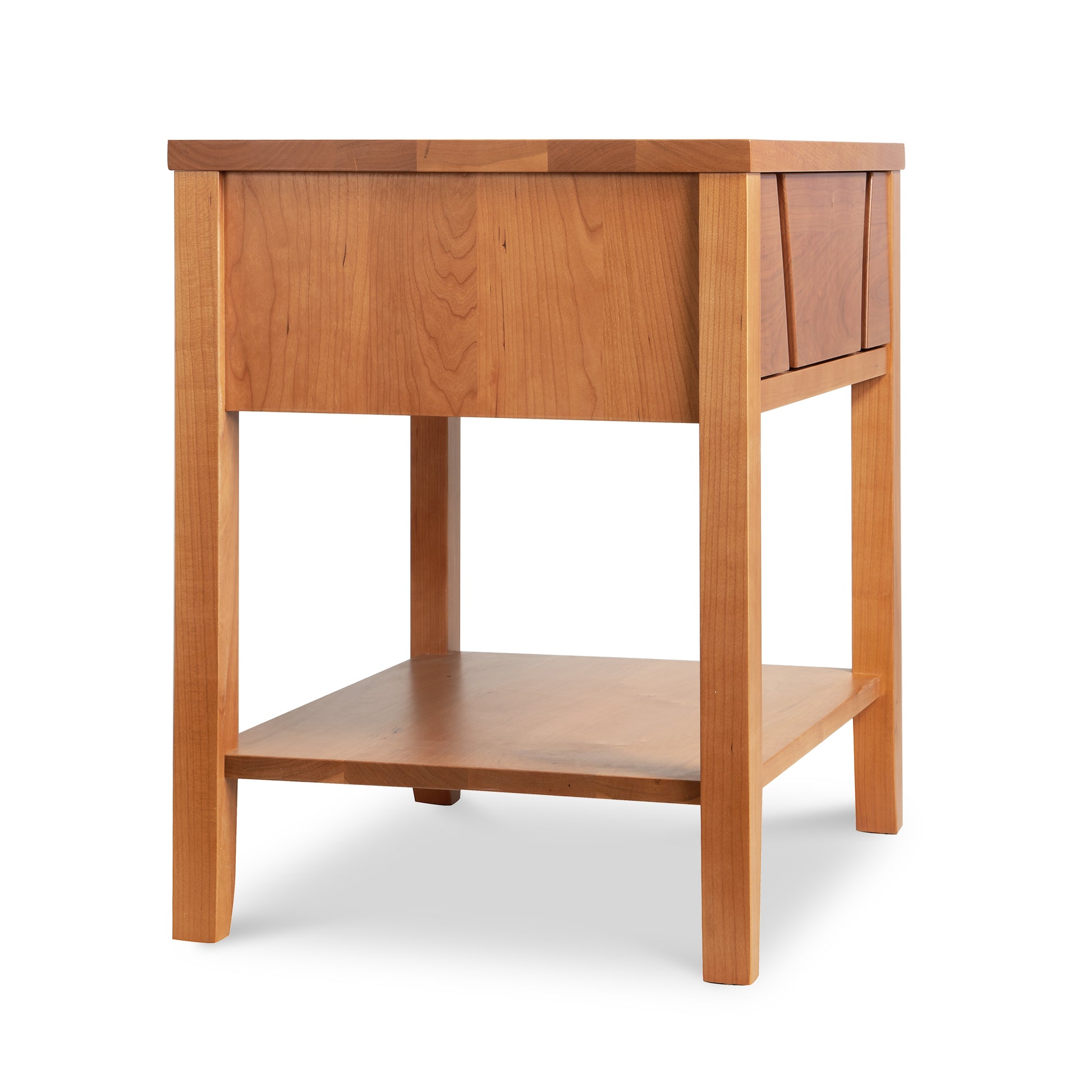 Lyndon Furniture Holland 1-Drawer Open Shelf Nightstand made from sustainably harvested hardwood, showcasing its sleek design and wood craftsmanship.