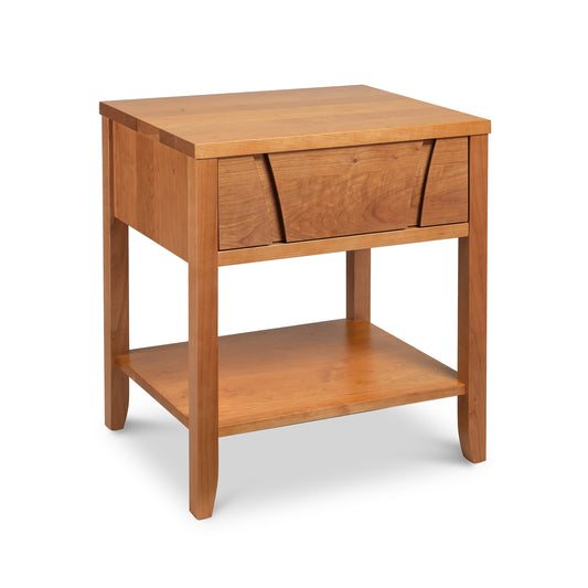 Lyndon Furniture Holland nightstand in eco-friendly hardwood with one drawer and open shelf for storage.
