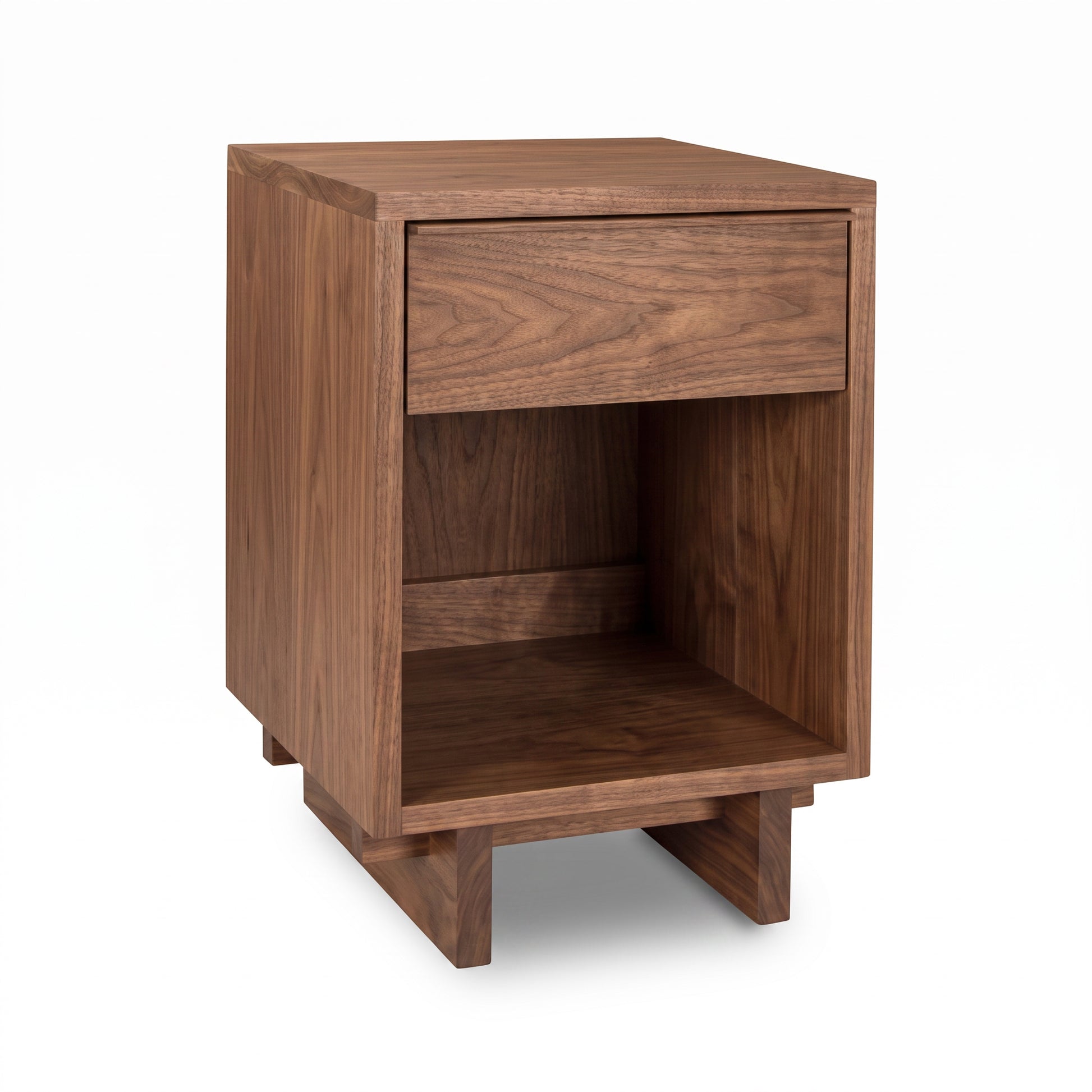 Kipling 1-Drawer Enclosed Shelf Nightstand by Vermont Furniture Designs, modern style with natural wood finish, handcrafted in America.