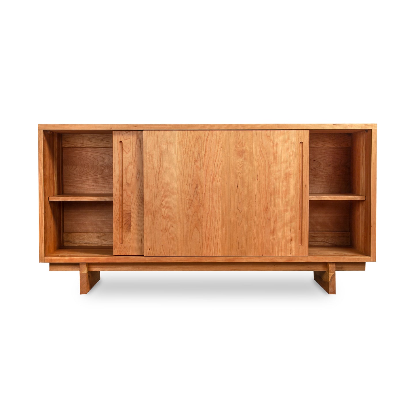 Kipling 2-Door Media Console by Vermont Furniture Designs with sliding doors, open side compartments, and modern design in solid wood craftsmanship.