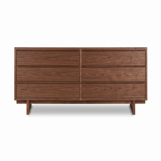 Kipling 6-Drawer Dresser in rich walnut by Vermont Furniture Designs, showcasing modern style and spacious storage, made in the USA.