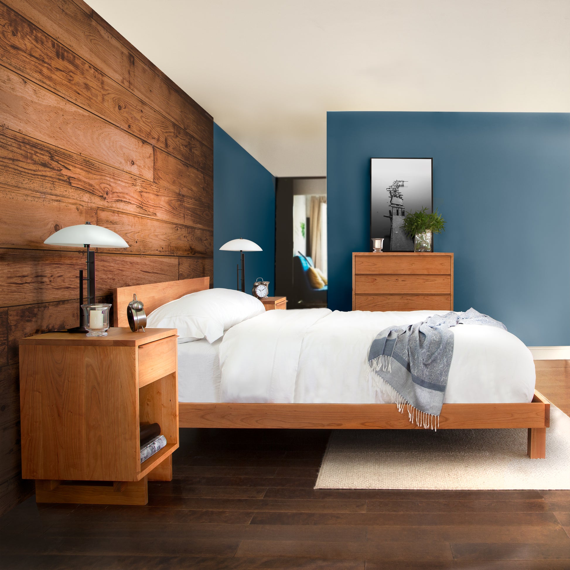 Customizable Kipling Bed by Vermont Furniture Designs with wooden frame, highlighting the craftsmanship and elegance.