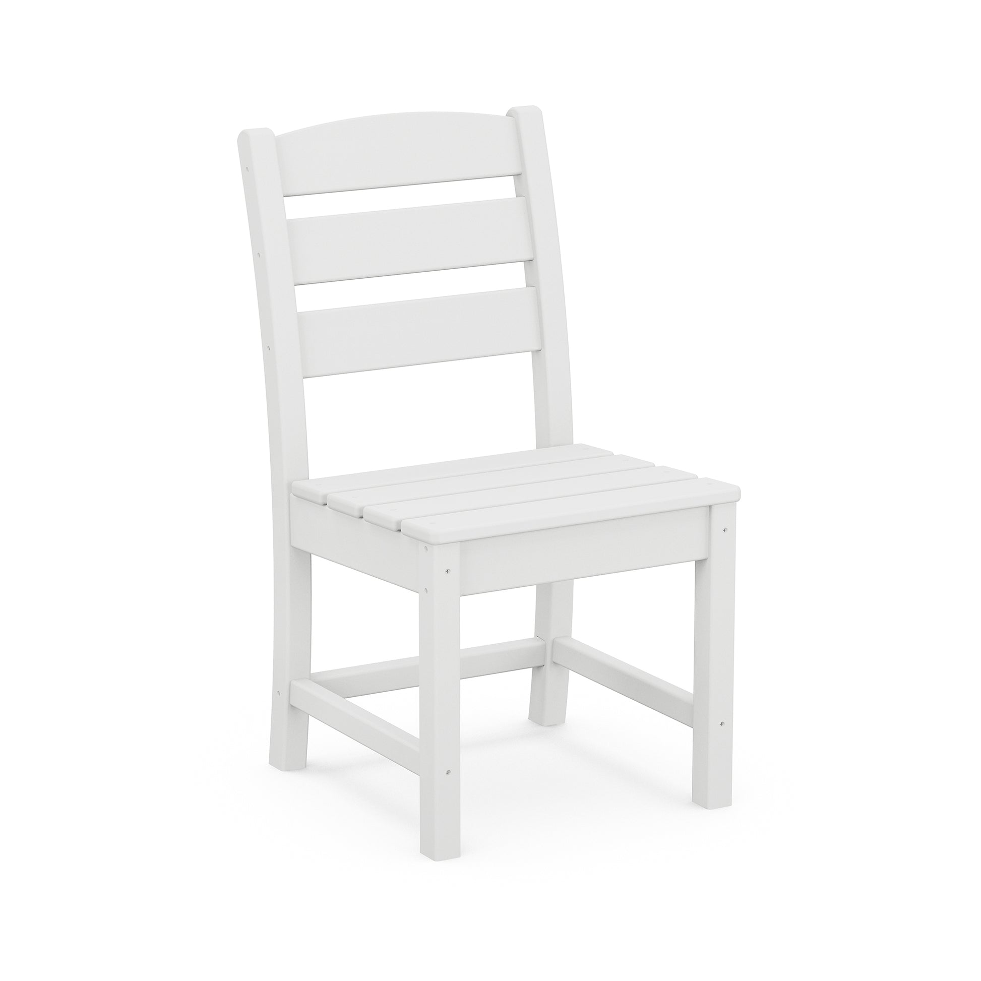 POLYWOOD Lakeside Dining Chair in durable white with slatted seat and backrest, showcasing American-made craftsmanship and outdoor durability.