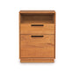Copeland Furniture Linear Narrow Rolling File Cabinet with open cubby, drawer, and sleek black handles, shown in a modern wood finish.