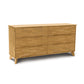 Light oak Copeland Furniture Linn 6-Drawer Dresser featuring a mid-century modern minimalist design on angled legs.